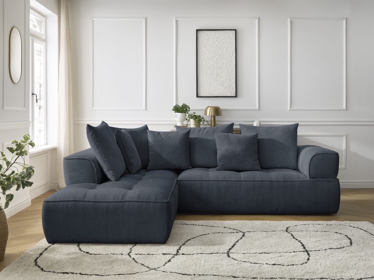Canapé d'angle L fixe WHESLEY bleu foncé angle gauche BOBOCHIC 4 places - Vue supplémentaire 3