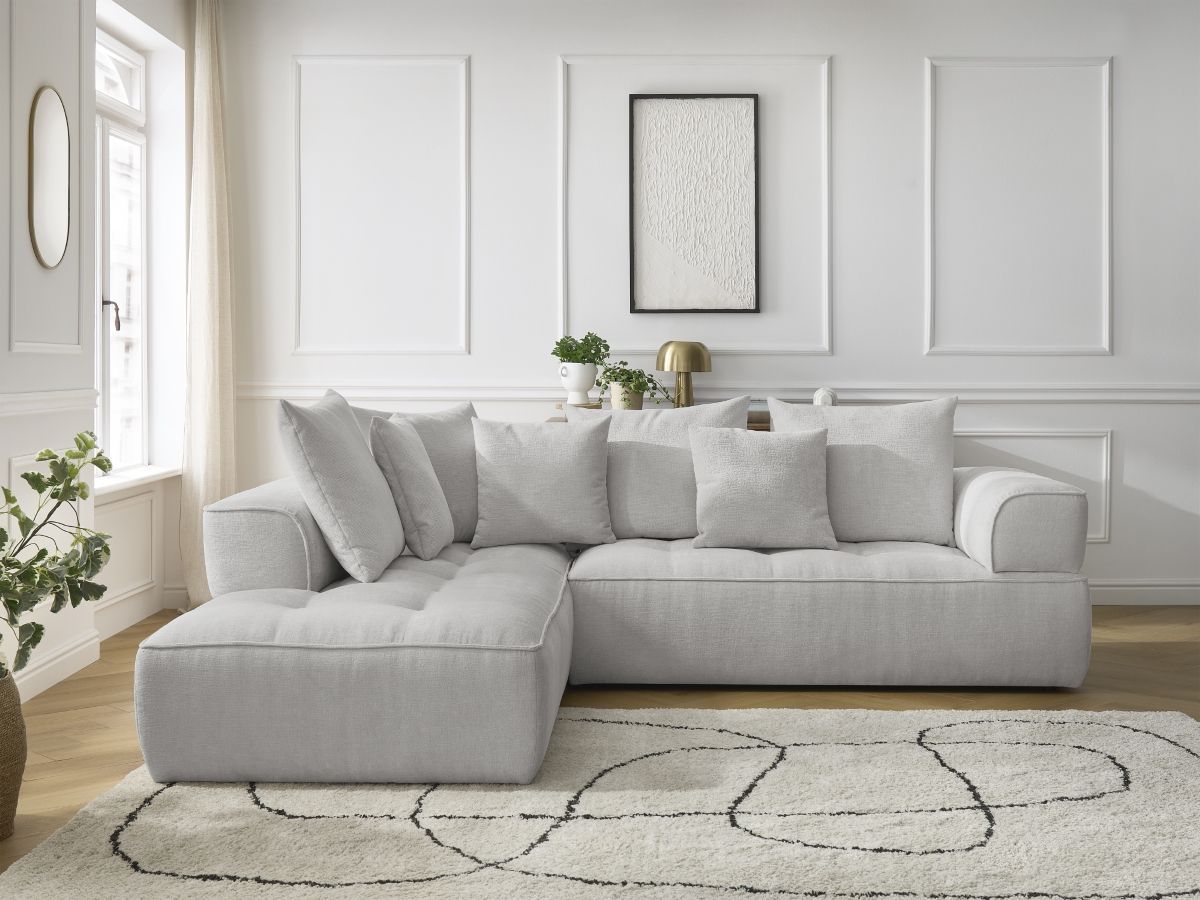 Canapé d'angle L fixe WHESLEY gris clair angle gauche BOBOCHIC 4 places - Vue supplémentaire 3