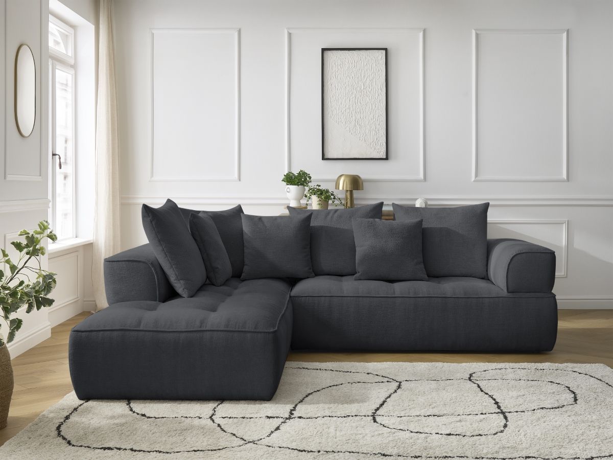 Canapé d'angle L fixe WHESLEY gris foncé angle gauche BOBOCHIC 4 places - Vue supplémentaire 3