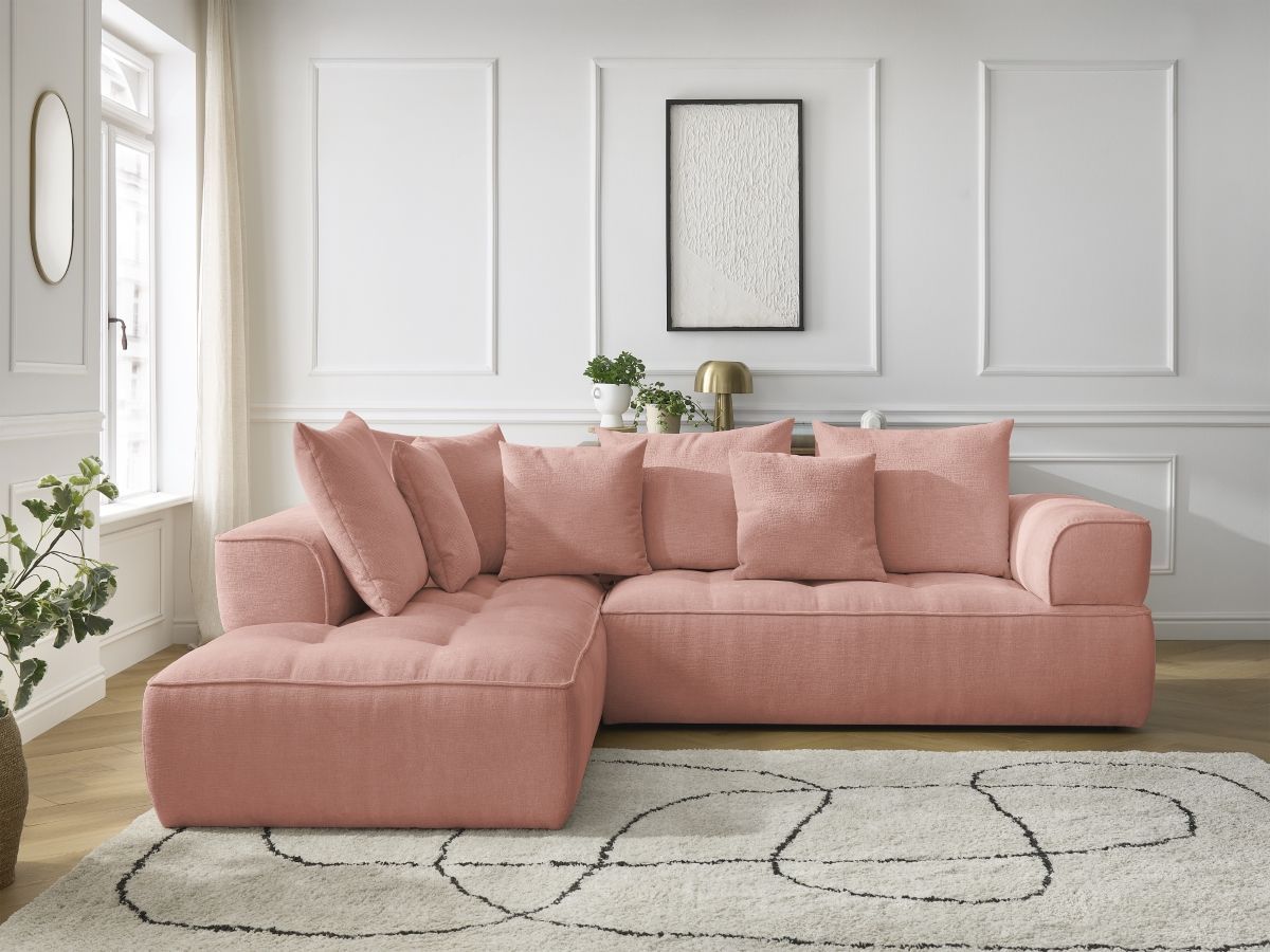 Canapé d'angle L fixe WHESLEY rose angle gauche BOBOCHIC 4 places - Vue supplémentaire 3