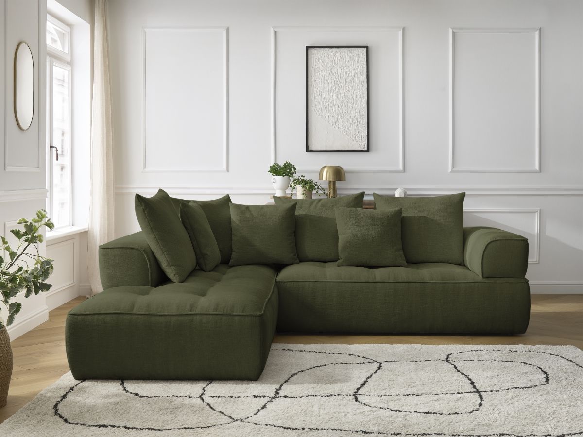 Canapé d'angle L fixe WHESLEY vert foncé angle gauche BOBOCHIC 4 places - Vue supplémentaire 3