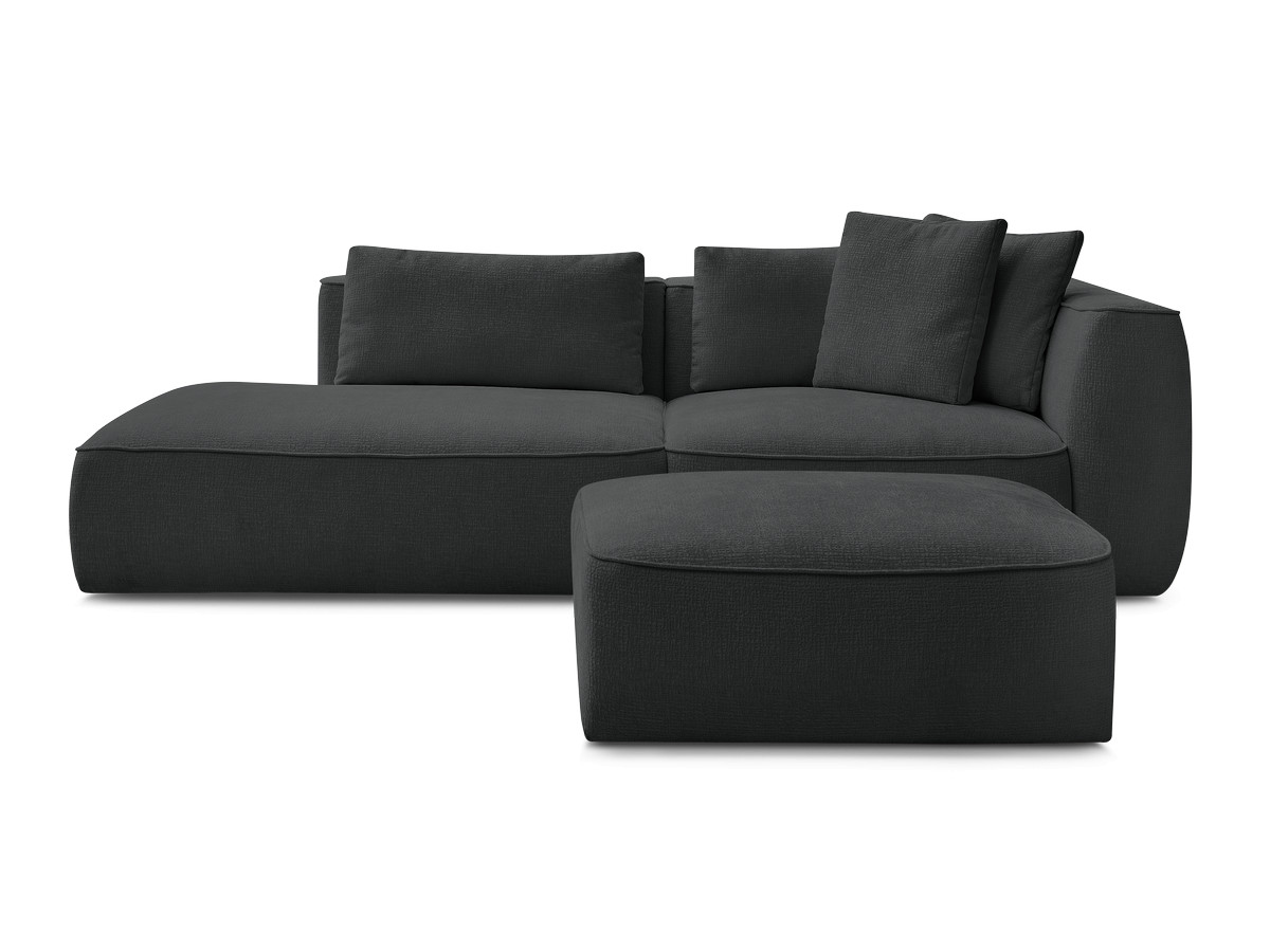 Canapé droit fixe 3 places LEOPOLD tissu texturé avec pouf