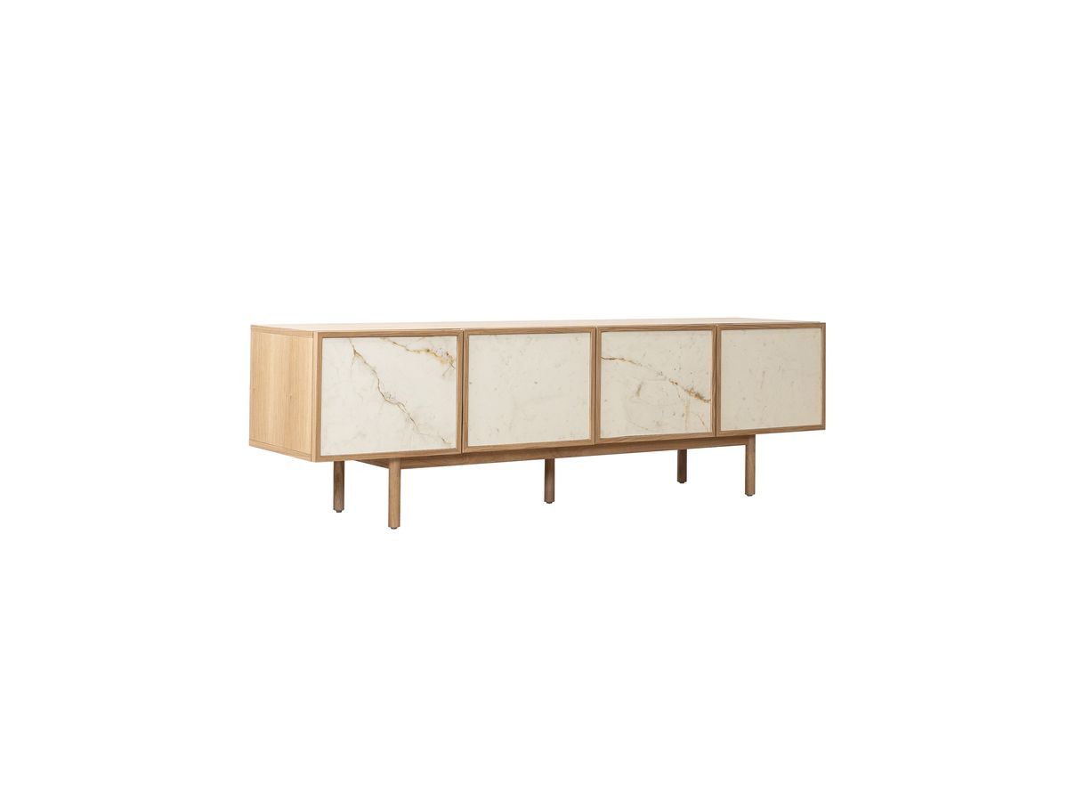 Meuble TV 4 portes 180 cm BARI placage chêne massif et céramique