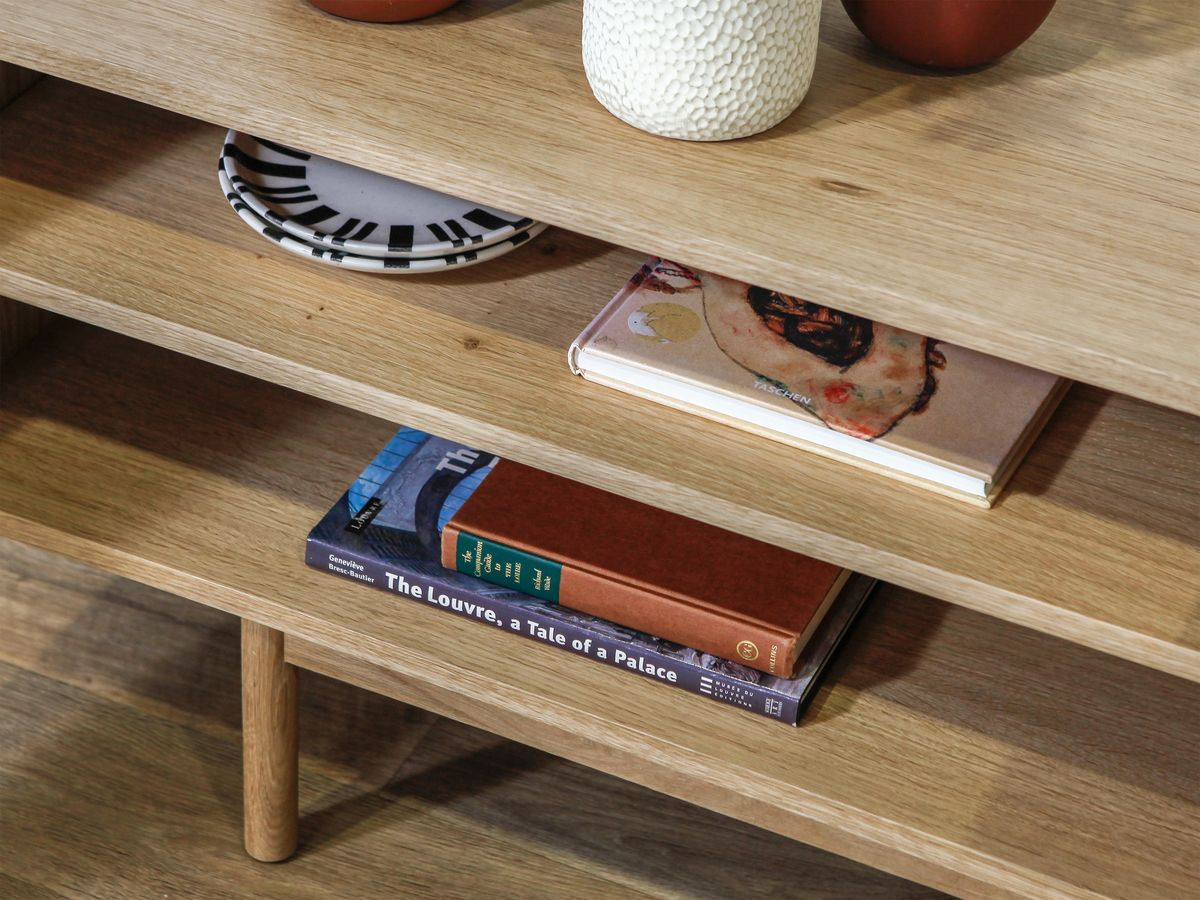 BARI 4-deurs tv-meubel 180 cm massief eiken fineer en keramiek