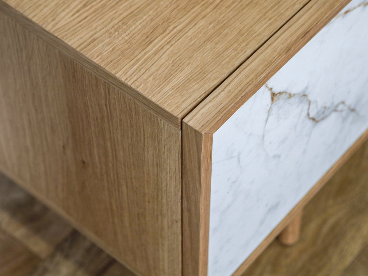 BARI 4-deurs tv-meubel 180 cm massief eiken fineer en keramiek