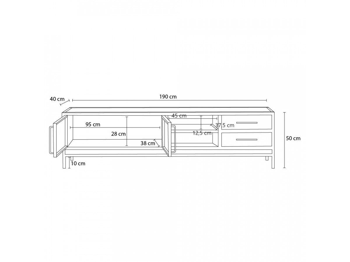 BEAUBOURG TV-meubel 190 cm in massief mangohout