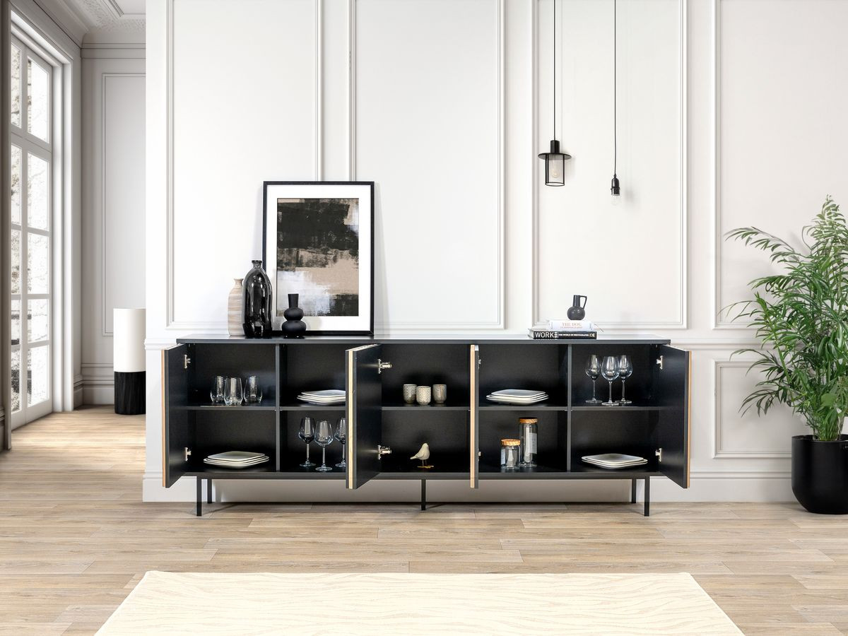 CORNEILLE set met 220 cm dressoir + 220 cm tv-meubel + 100 cm hoog dressoir met massief grenen latten