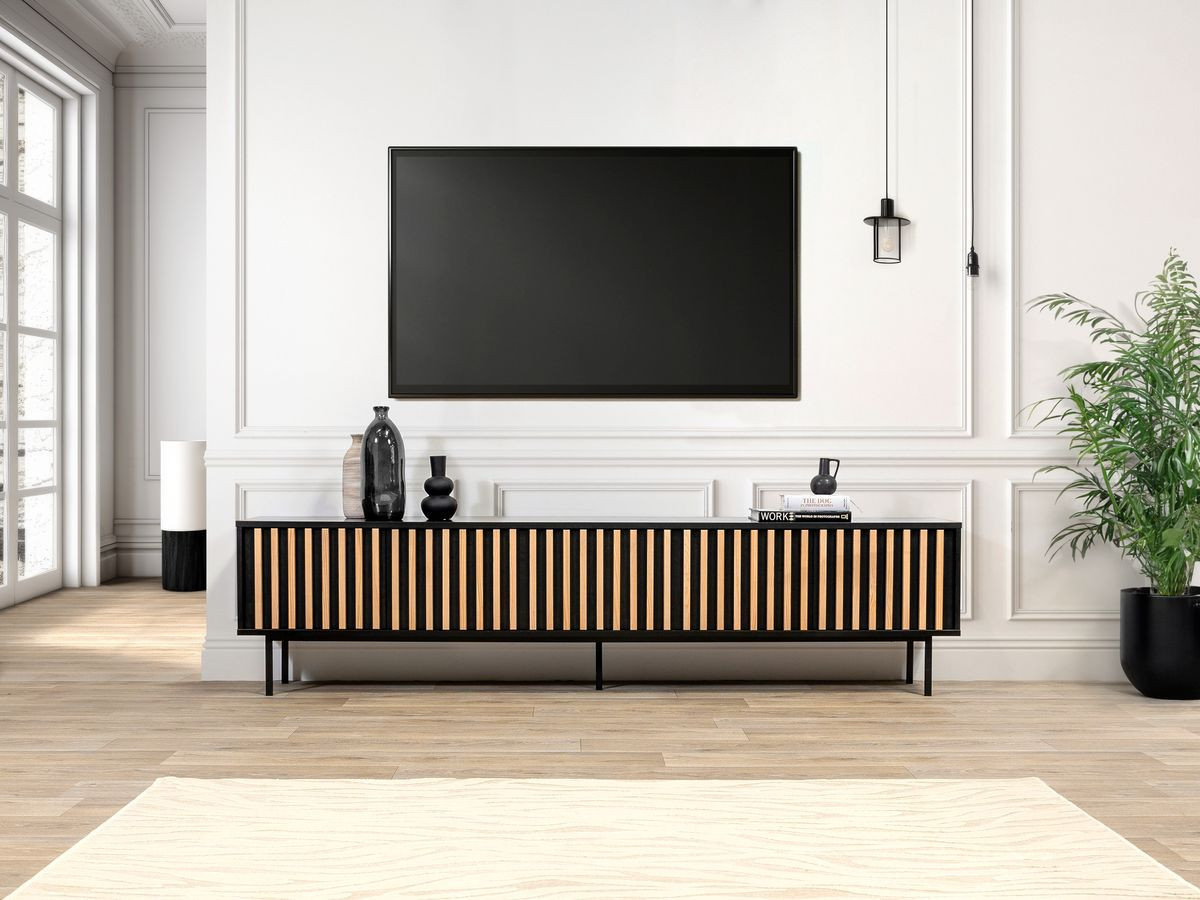 Ensemble CORNEILLE avec buffet 220 cm + meuble TV 220 cm + buffet haut 100 cm tasseaux pin massif