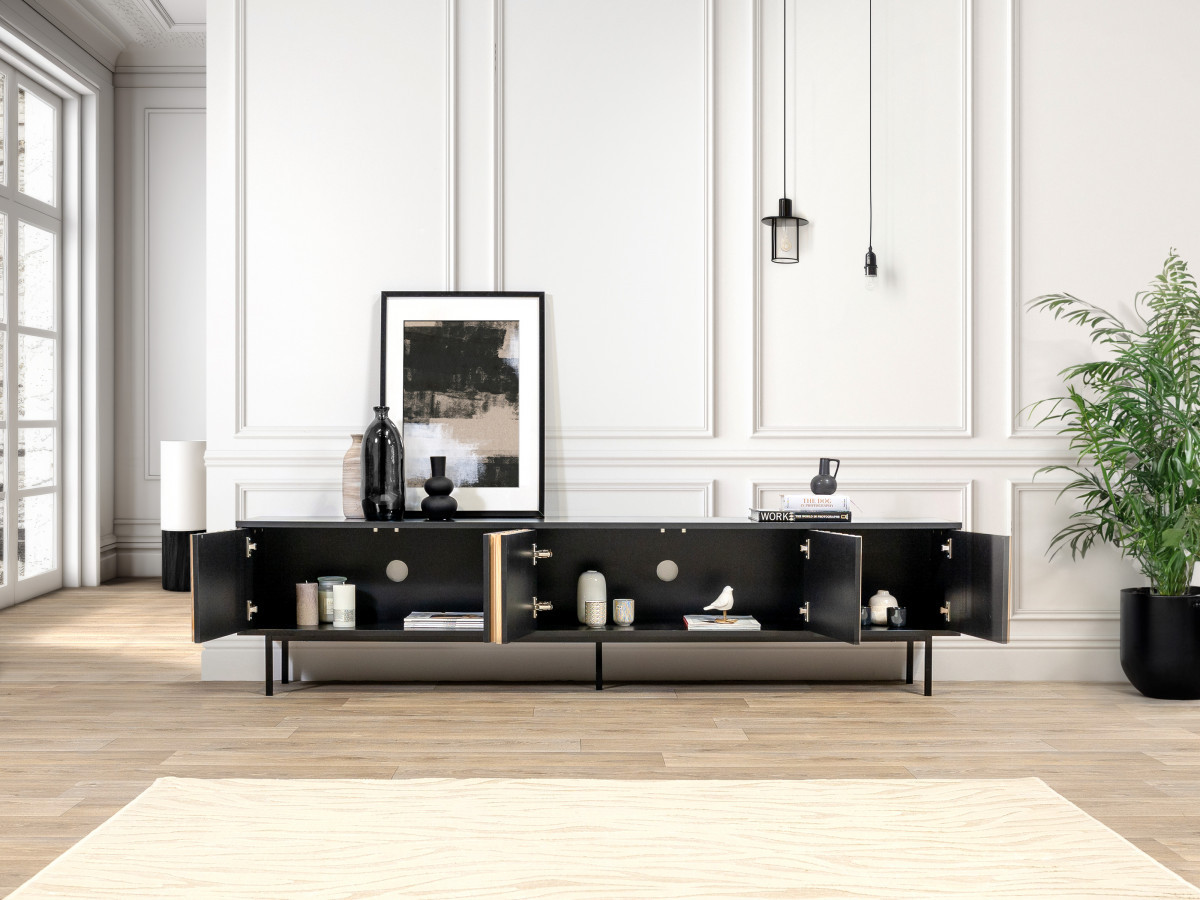 Ensemble CORNEILLE avec buffet 220 cm + meuble TV 220 cm + buffet haut 100 cm tasseaux pin massif