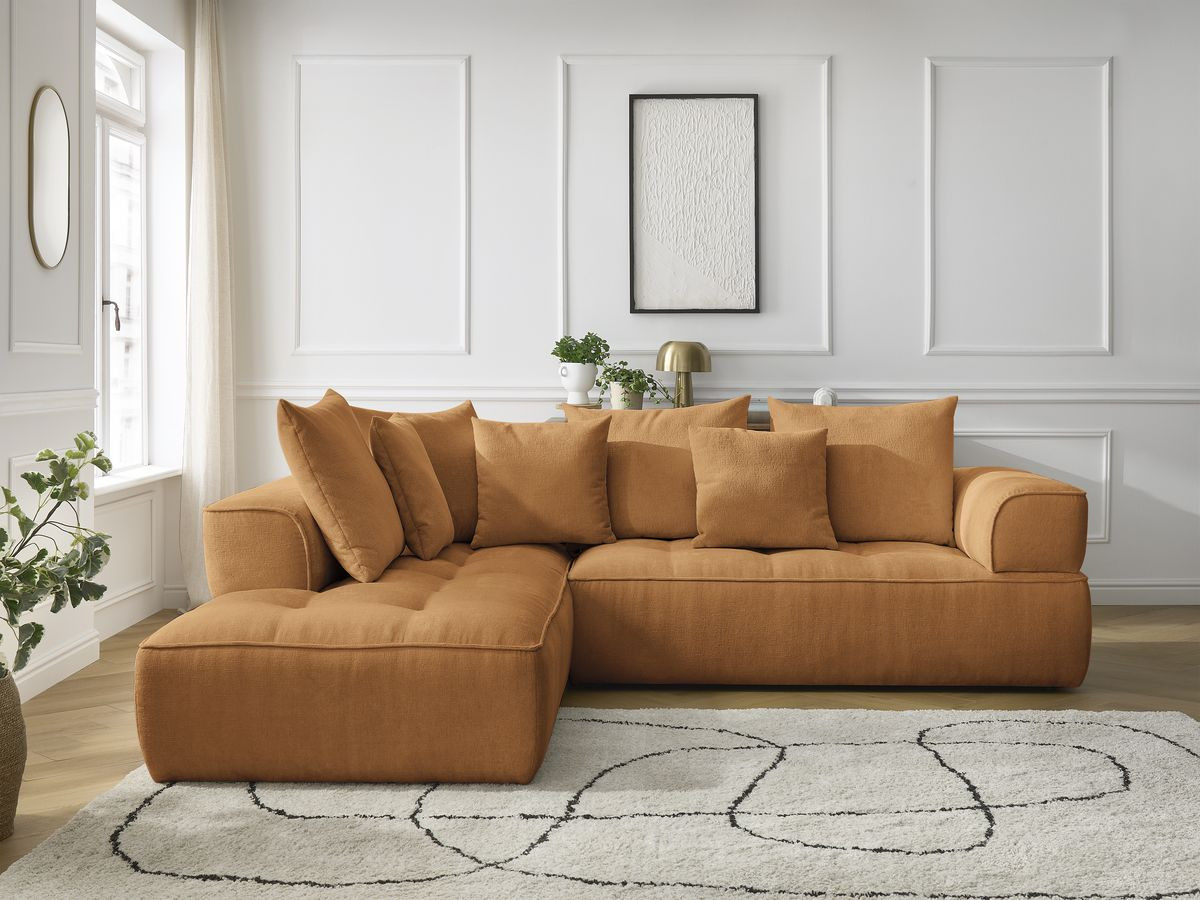 Canapé d'angle L fixe WHESLEY jaune angle gauche BOBOCHIC 4 places - Vue supplémentaire 3