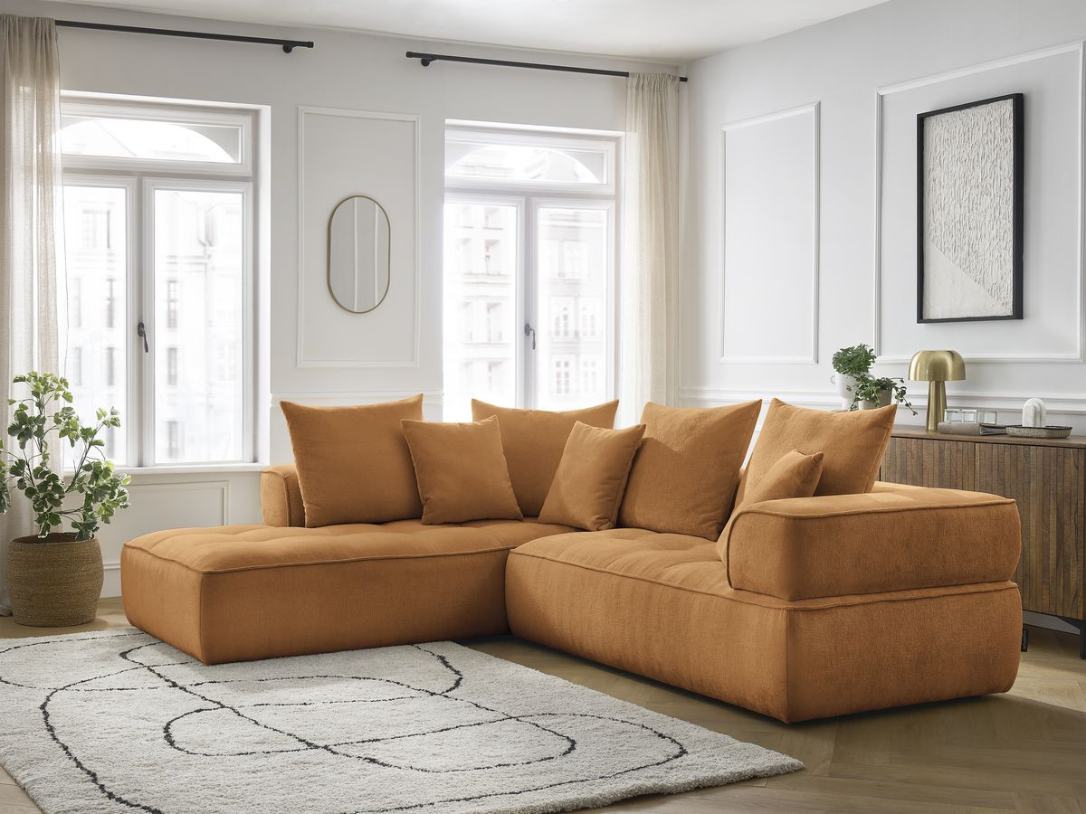 Canapé d'angle L fixe WHESLEY jaune angle gauche BOBOCHIC 4 places - Vue supplémentaire 2