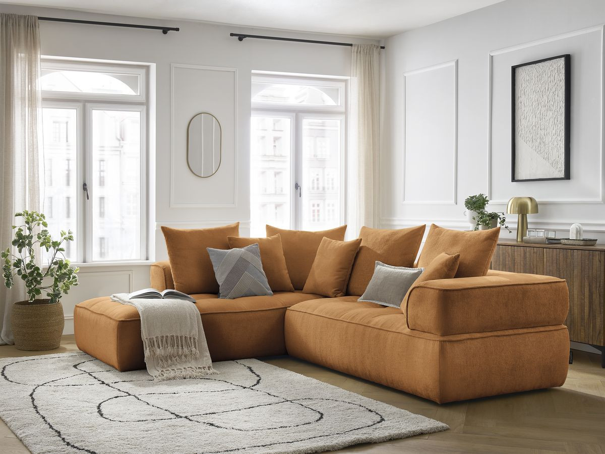 Canapé d'angle L fixe WHESLEY jaune  angle gauche BOBOCHIC 4 places