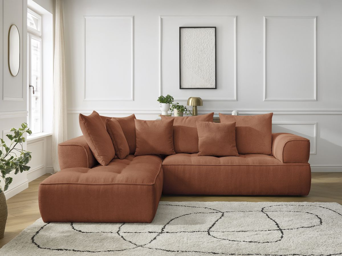 Canapé d'angle L fixe WHESLEY orange angle gauche BOBOCHIC 4 places - Vue supplémentaire 3