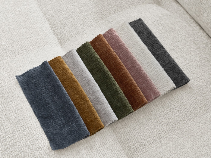 Nuancier montrant plusieurs coloris de tissu pour le canapé Whesley disponibles