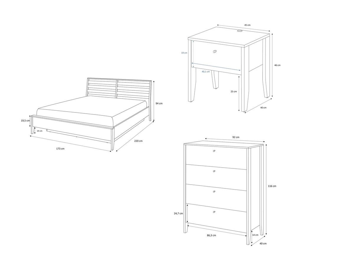 MADDY opbergbed + 2 nachtkastjes + ladekastset