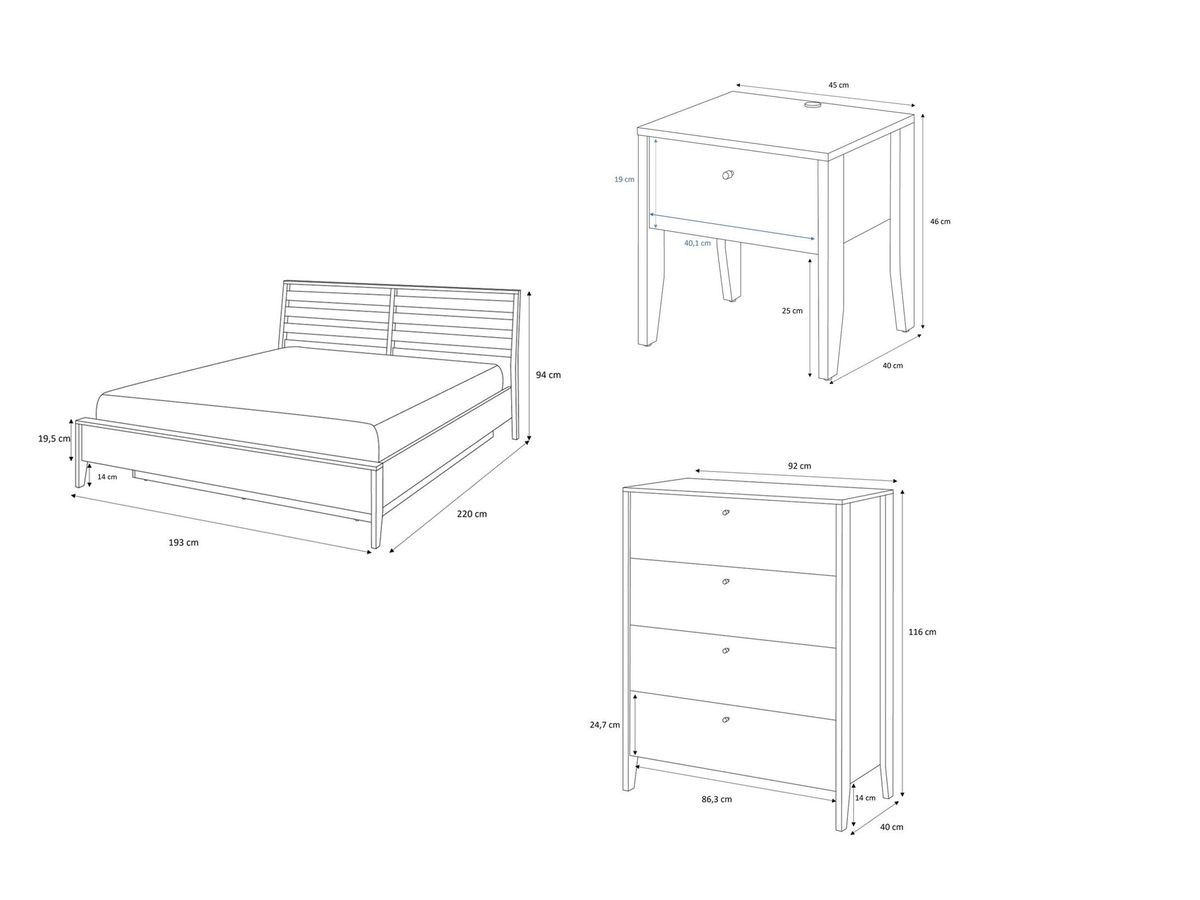 MADDY opbergbed + 2 nachtkastjes + ladekastset
