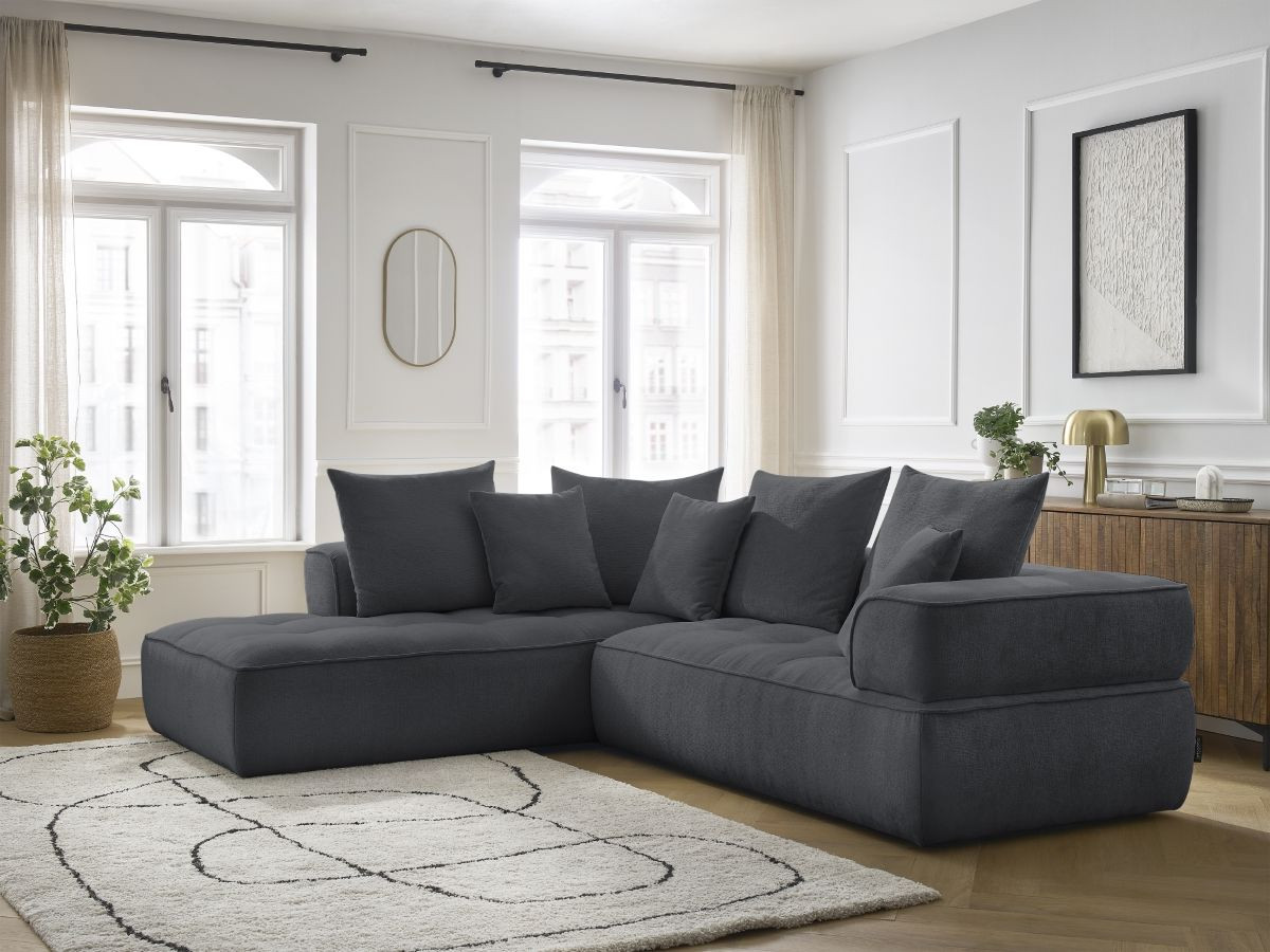 Canapé d'angle L fixe WHESLEY gris foncé angle gauche BOBOCHIC 4 places - Vue supplémentaire 2