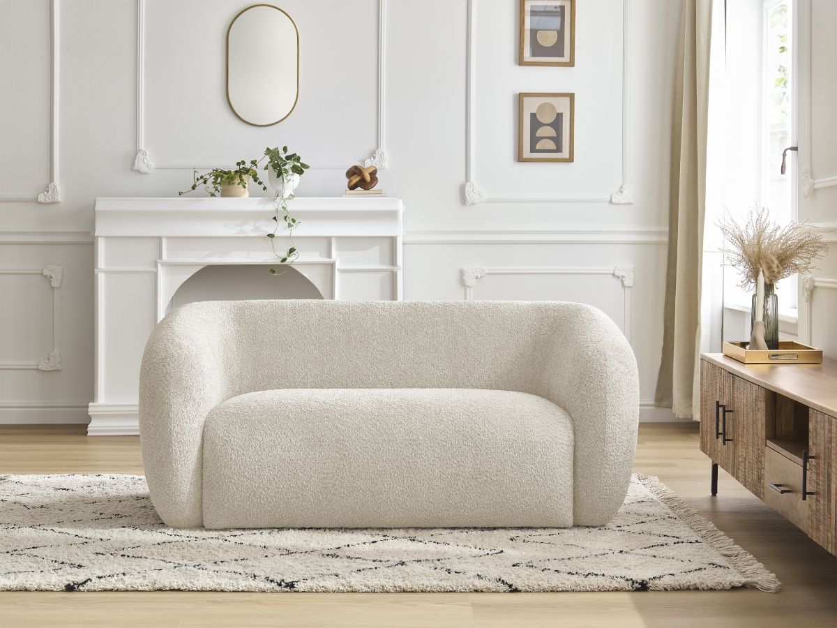 Canapé droit 2 places CELINE bouclette beige — vue 5