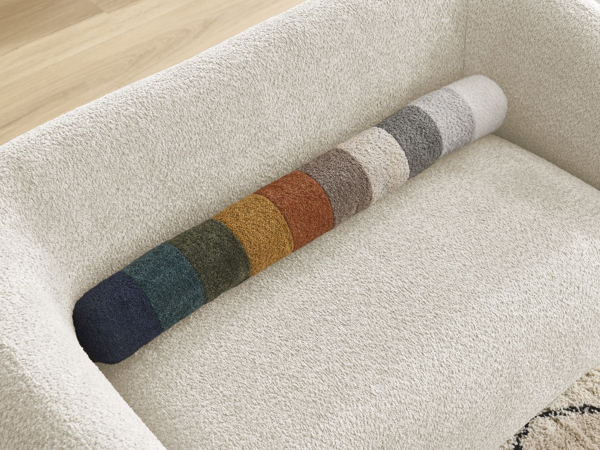 Canapé d'angle fixe EVEREST tissu chiné - Orange - Angle droit - 10 coussins
