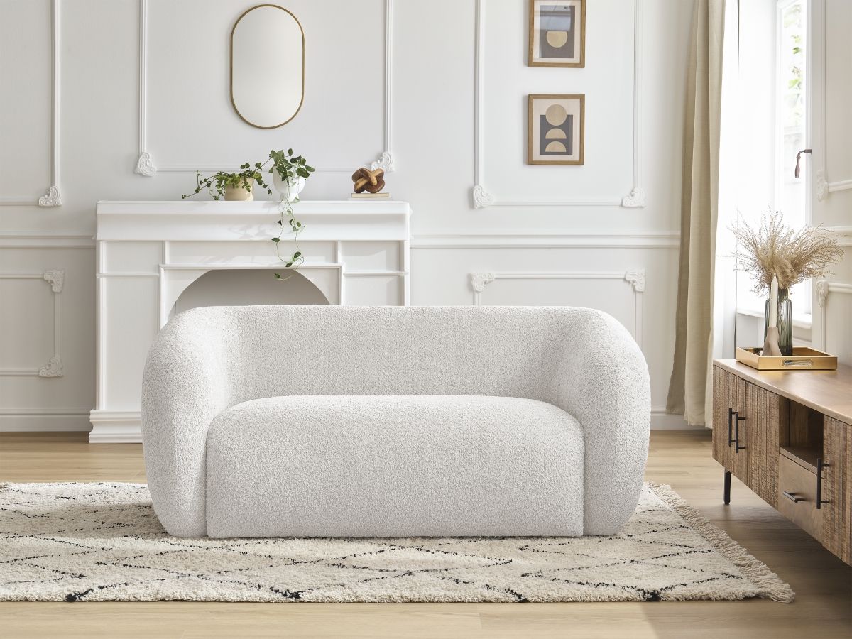 Canapé droit 2 places CELINE bouclette blanc — vue 5