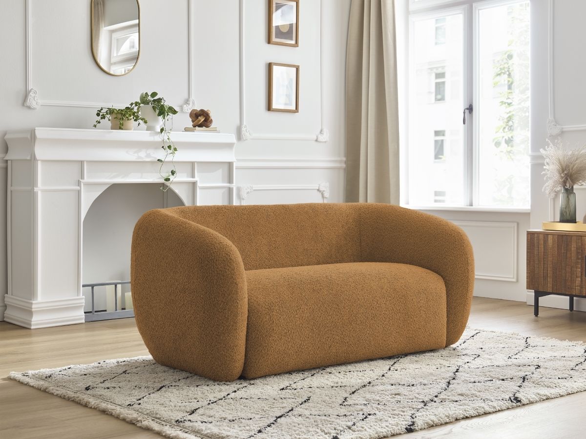 Canapé d'angle fixe EVEREST tissu chiné - Orange - Angle droit - 10 coussins