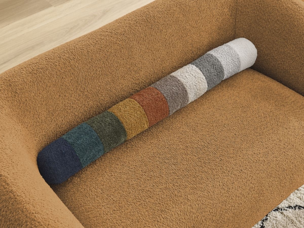 Canapé d'angle fixe EVEREST tissu chiné - Orange - Angle droit - 10 coussins