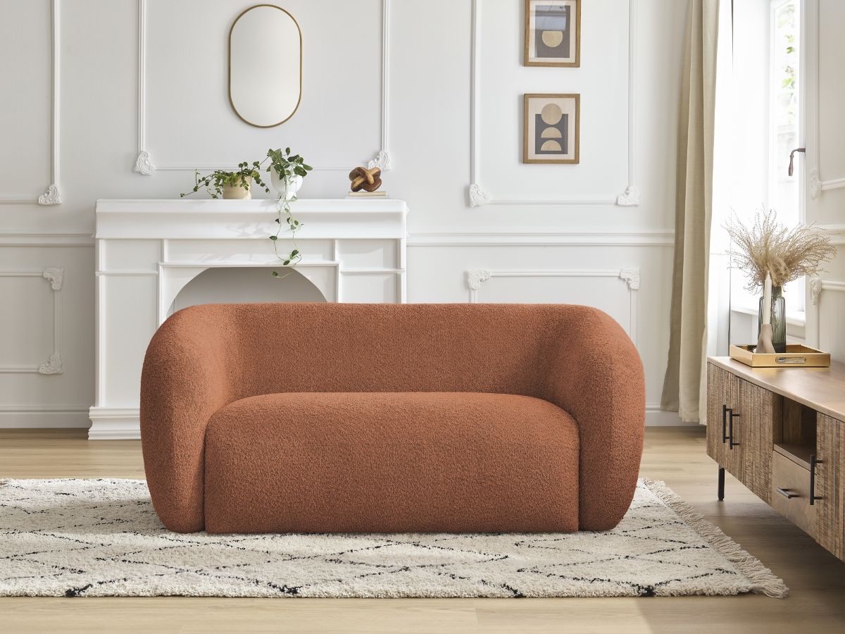 Canapé droit 2 places CELINE bouclette orange — vue 5