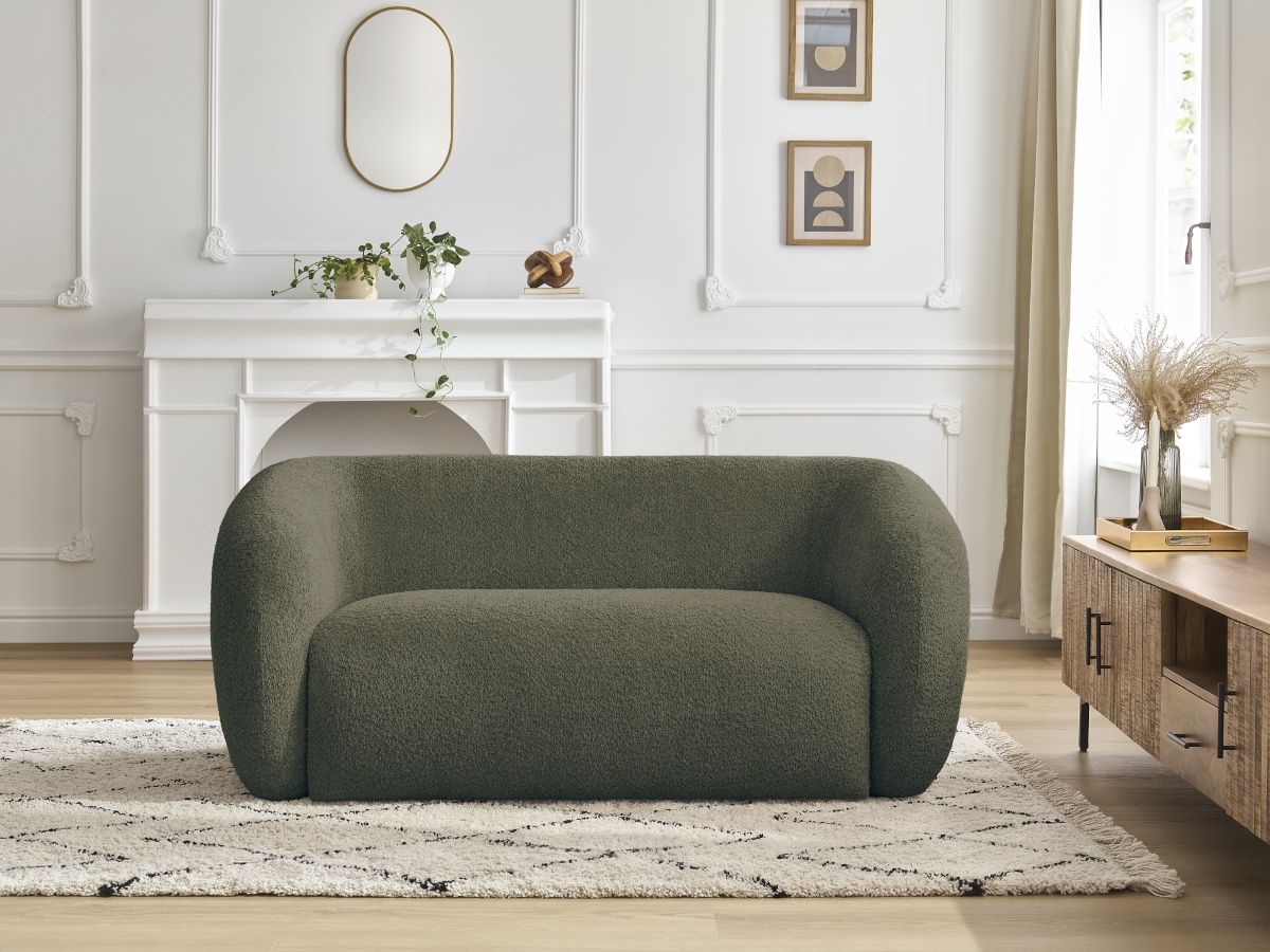 Canapé droit 2 places CELINE bouclette vert — vue 5