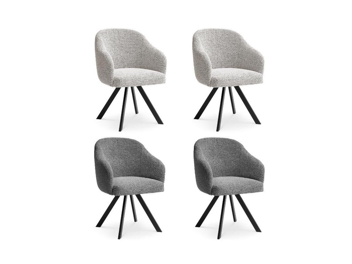 Set SOPHIE stoelen in gemêleerde stof en stervormige poten
