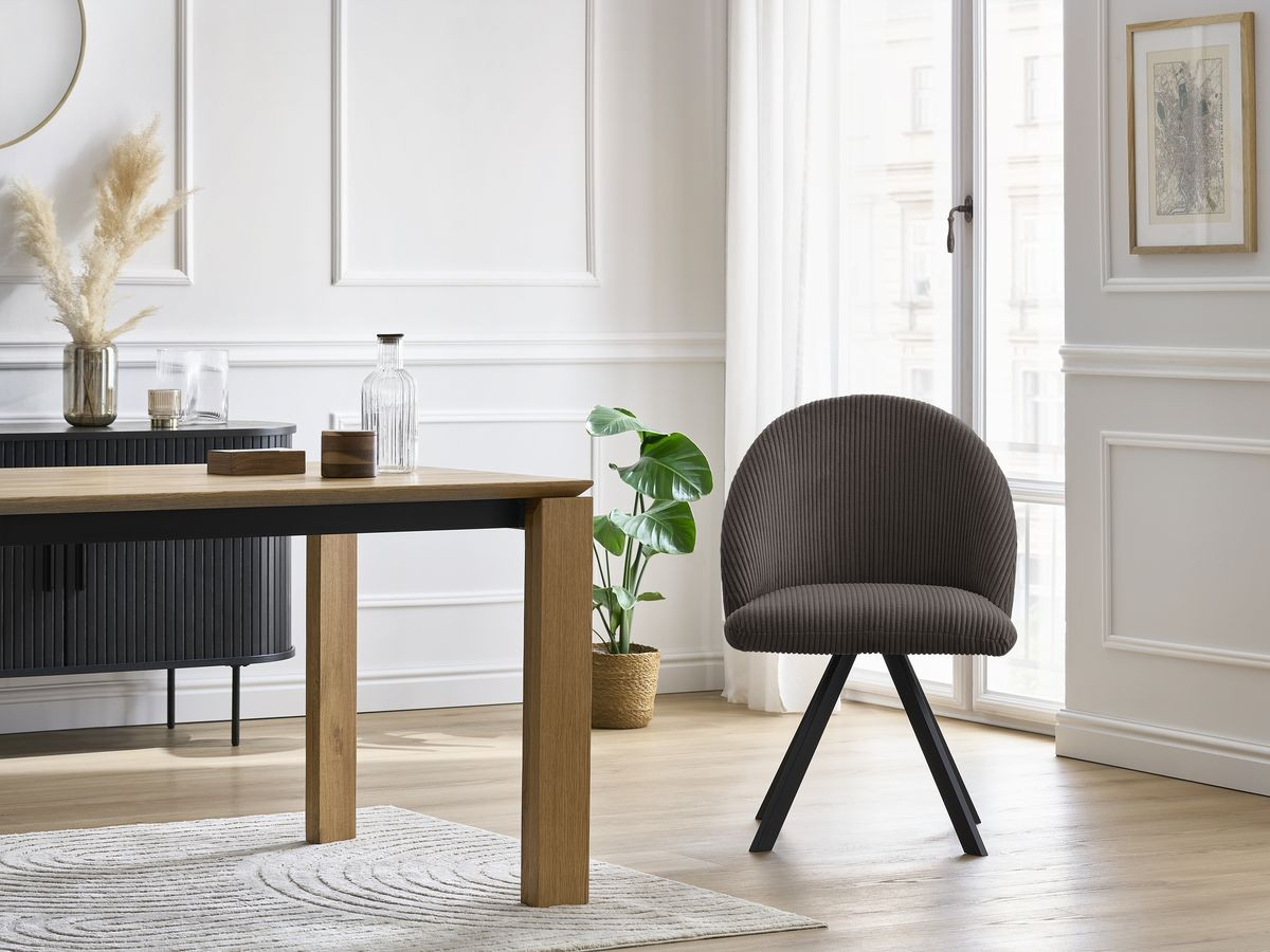 Chaise LALIE tissu velours côtelé et pieds étoile