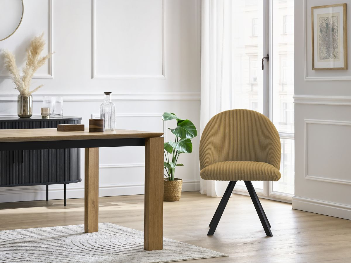 Chaise LALIE tissu velours côtelé et pieds étoile