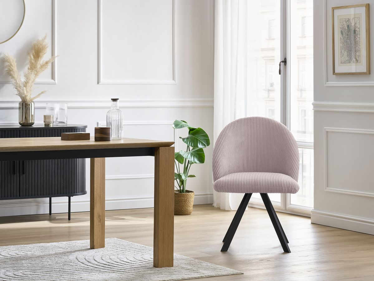 Chaise LALIE tissu velours côtelé et pieds étoile