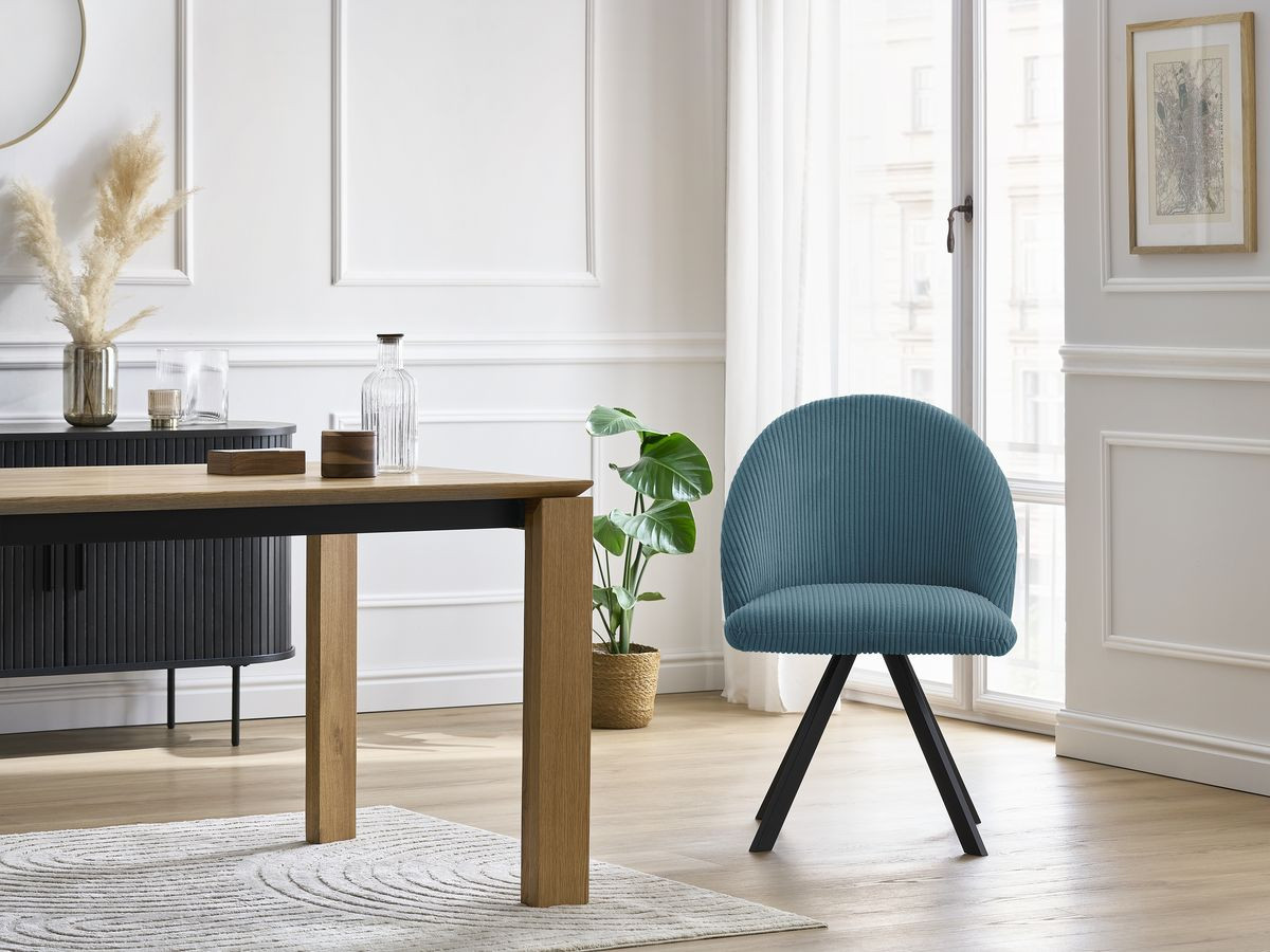 Chaise LALIE tissu velours côtelé et pieds étoile