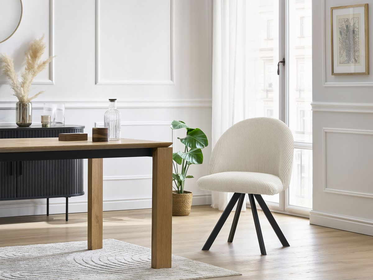 Chaise LALIE tissu velours côtelé et pieds étoile
