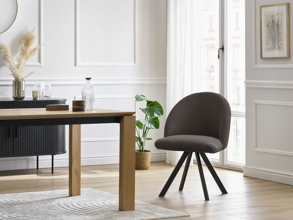 Chaise LALIE tissu velours côtelé et pieds étoile