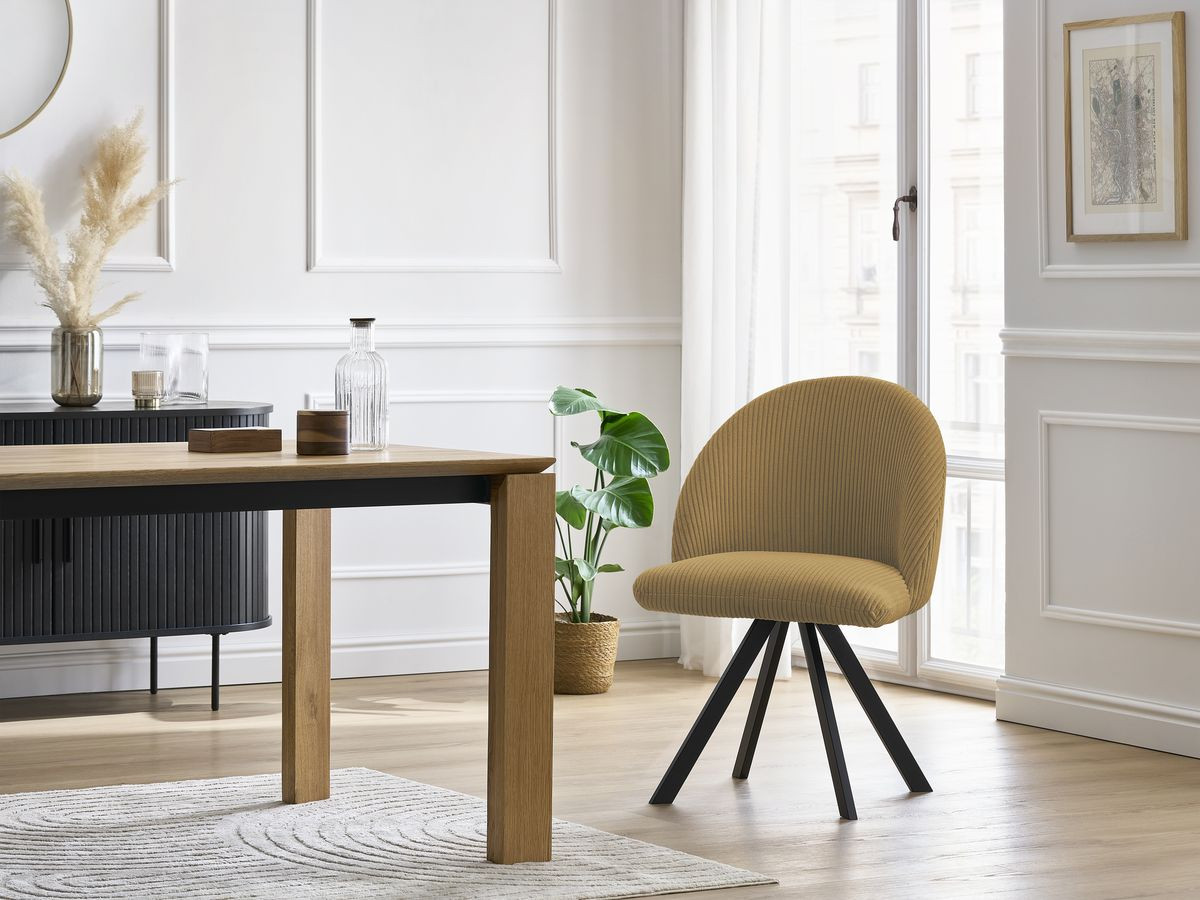 Chaise LALIE tissu velours côtelé et pieds étoile