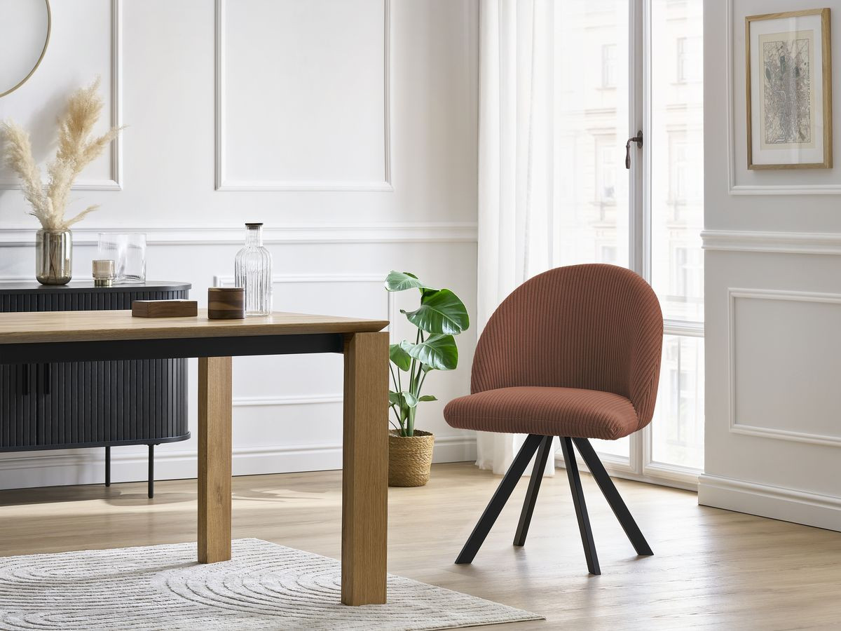 Chaise LALIE tissu velours côtelé et pieds étoile