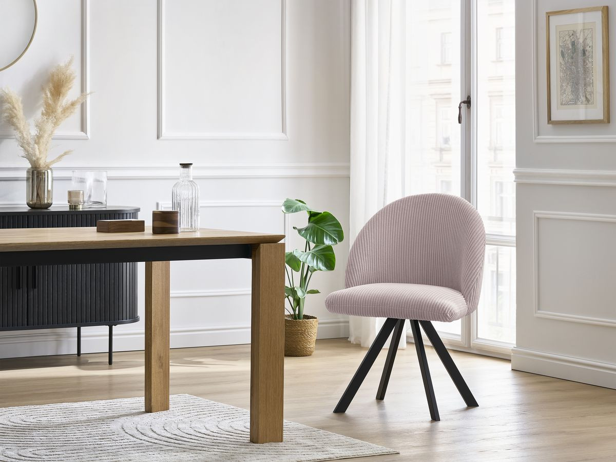 Chaise LALIE tissu velours côtelé et pieds étoile