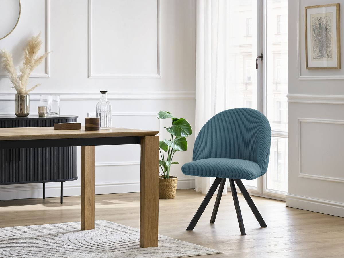 Chaise LALIE tissu velours côtelé et pieds étoile
