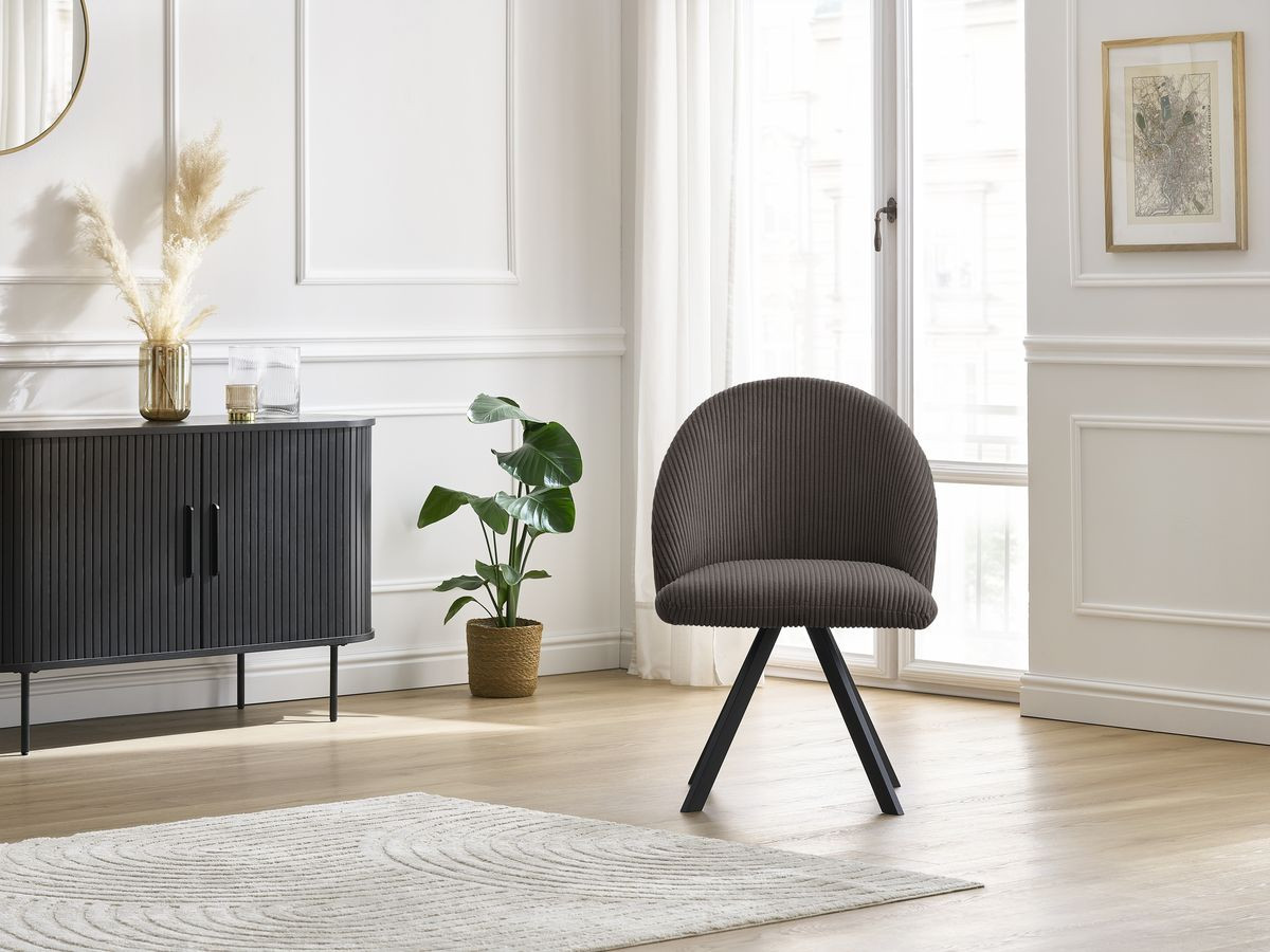Chaise LALIE tissu velours côtelé et pieds étoile