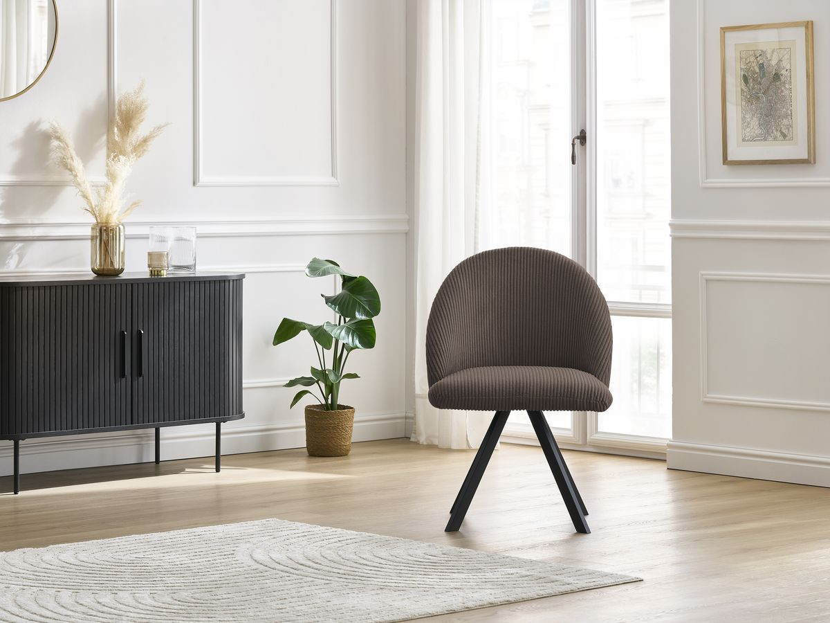 Chaise LALIE tissu velours côtelé et pieds étoile