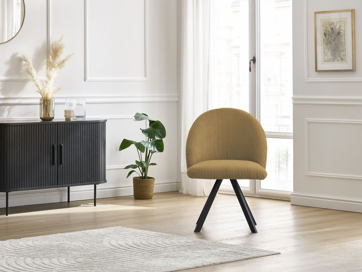 Chaise LALIE tissu velours côtelé et pieds étoile