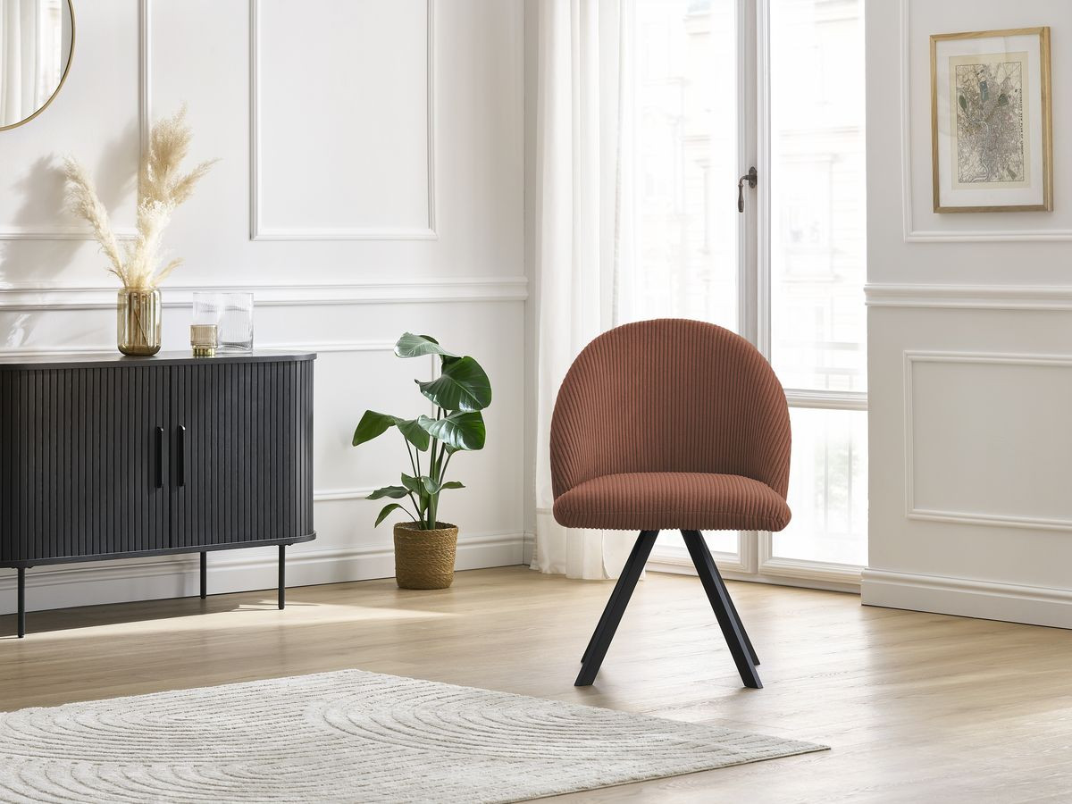 Chaise LALIE tissu velours côtelé et pieds étoile
