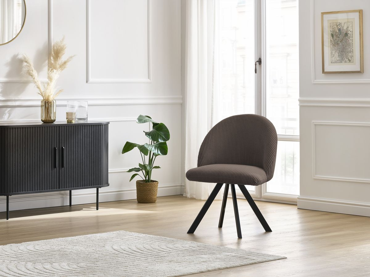Chaise LALIE tissu velours côtelé et pieds étoile