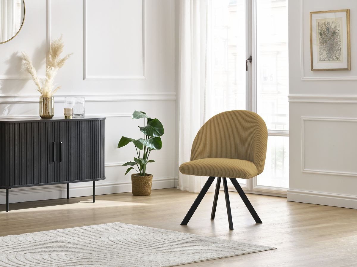 Chaise LALIE tissu velours côtelé et pieds étoile