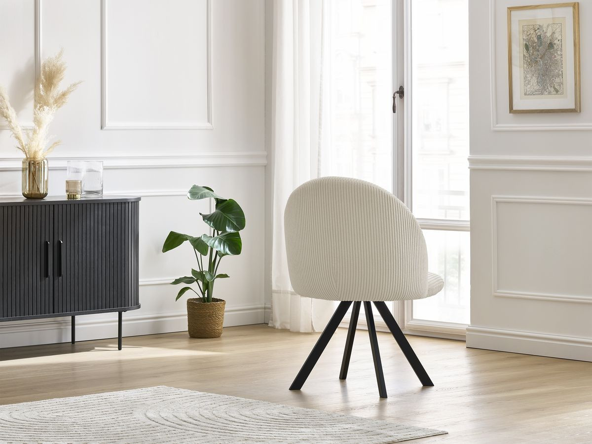 Chaise LALIE tissu velours côtelé et pieds étoile