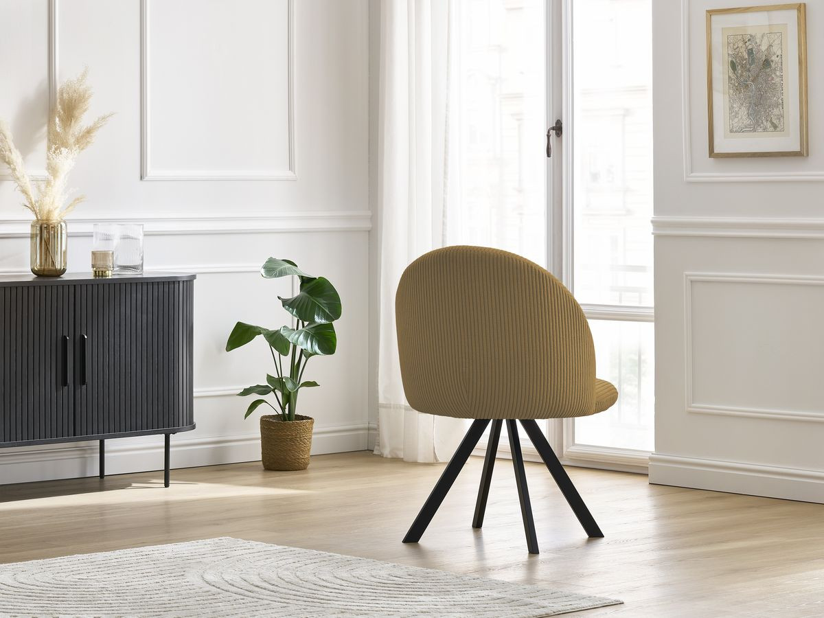 Chaise LALIE tissu velours côtelé et pieds étoile