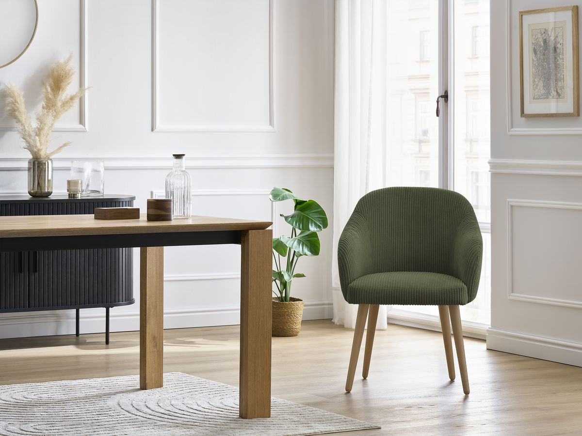 Chaise SOPHIE tissu velours côtelé et pieds scandinaves bois