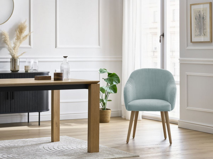 Chaise SOPHIE tissu velours côtelé et pieds scandinaves bois
