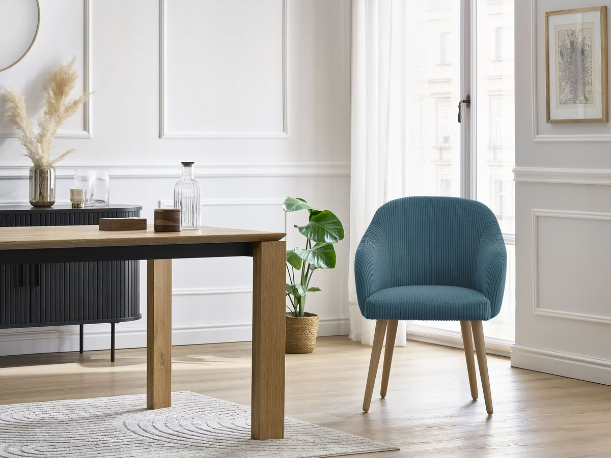 Chaise SOPHIE tissu velours côtelé et pieds scandinaves bois